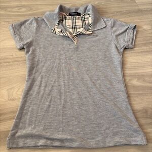Burberry London Gray Polo Shirt Women’s Small Nova Check Collar